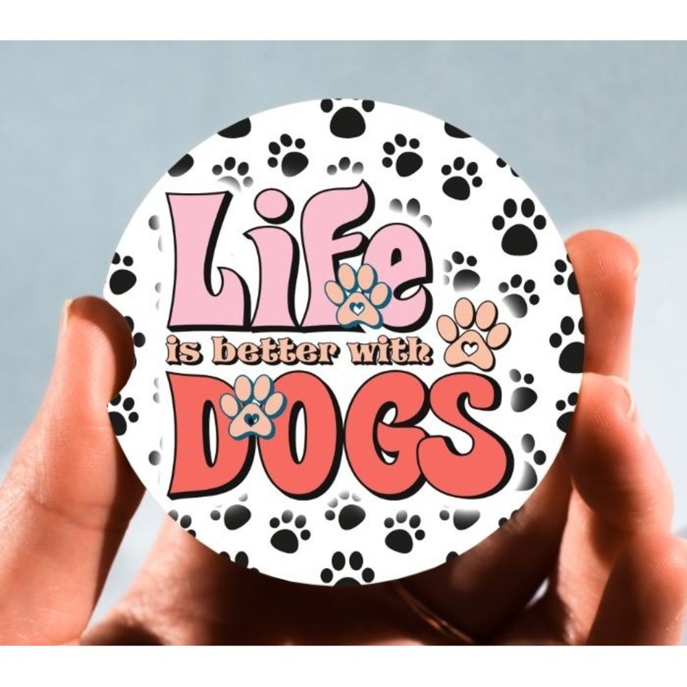 Set of 2 Car‎ Coasters, Life Is Better With Dogs Coaster, Neoprene Car Coaster
